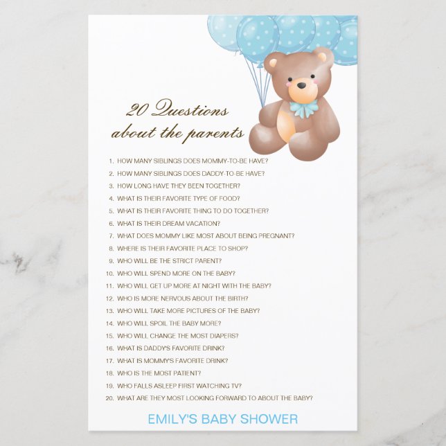 Editable 20 Questions about Parents Baby Shower (Front)