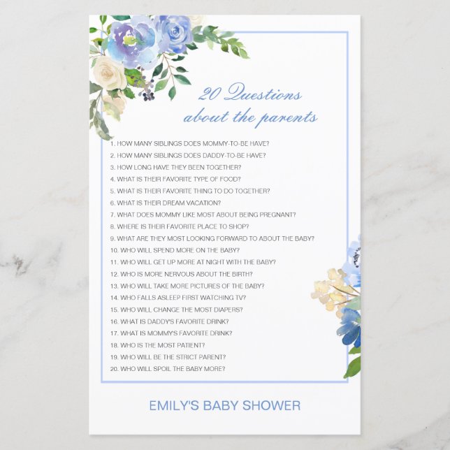Editable 20 Questions about Parents Baby Shower (Front)