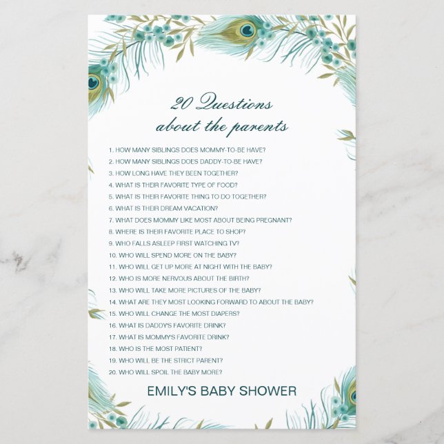 Editable 20 Questions about Parents Baby Shower (Front)