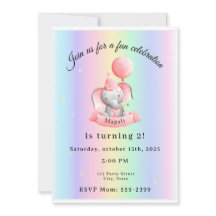 Editable 2nd Birthday Invitation Cute Elephant