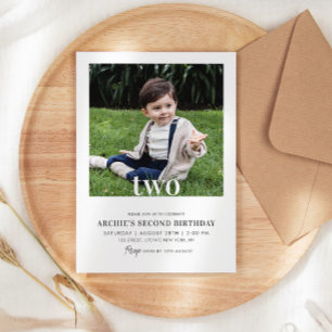 Editable 2nd Birthday Photo Minimal Boy Picture Invitation