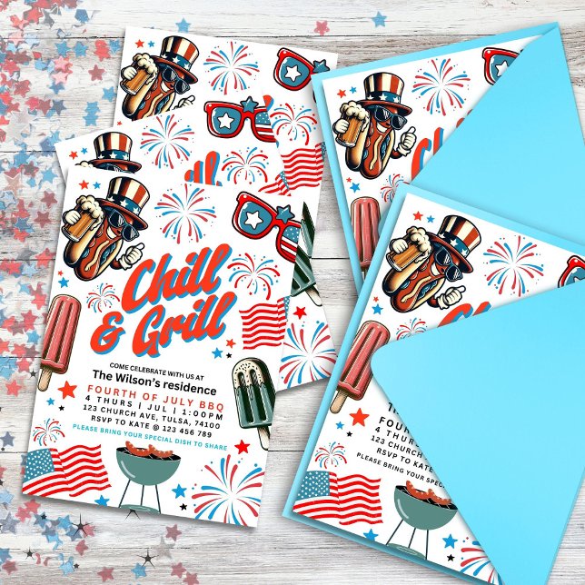 Editable 4th of July Chill and Grill BBQ party  Invitation (Creator Uploaded)