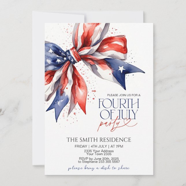 Editable 4th of July Party Invitation With Red Whi (Front)