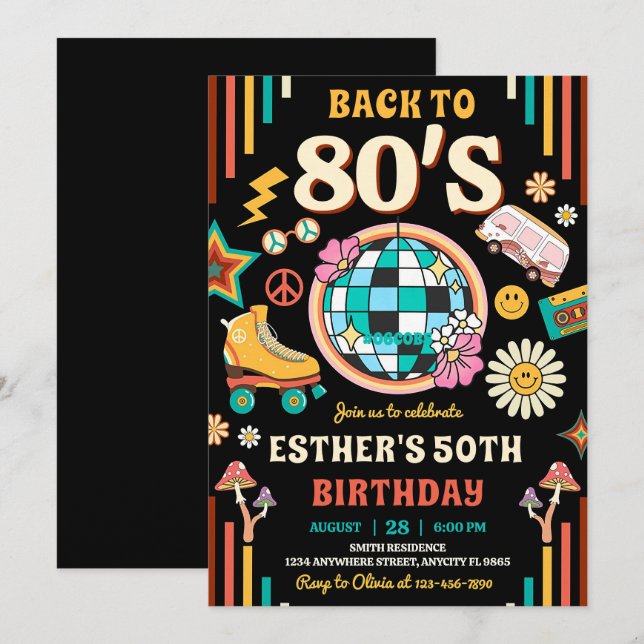 Editable 80s Birthday Party Invitation Back to 80s (Front/Back)