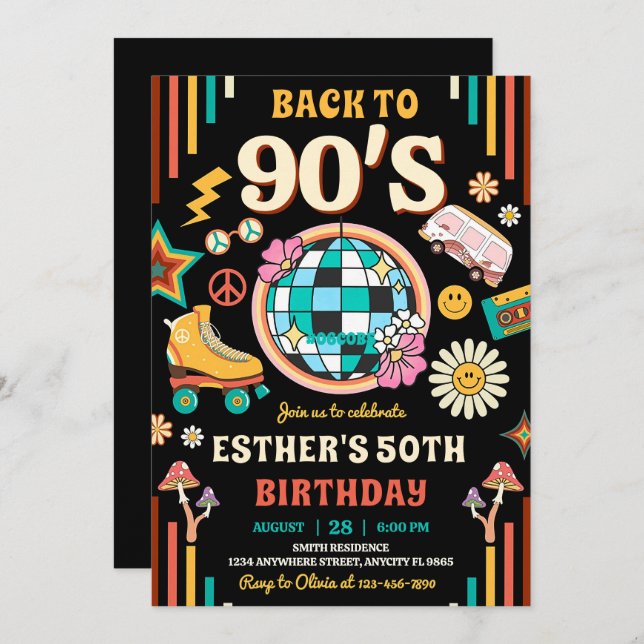 Editable 90s Birthday Party Invitation Back to 90s (Front/Back)