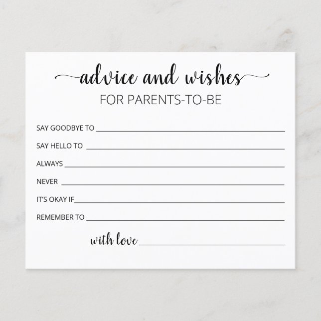 Editable Advice and Wishes for parents to be card (Front)