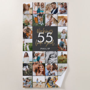 editable age chic birthday multi photo script gift beach towel