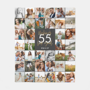 editable age chic birthday multi photo script gift fleece blanket