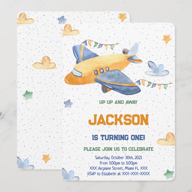 Editable Airplane Birthday Invitation (Front/Back)