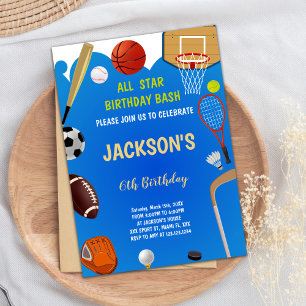 Editable All-Star Athletic Party Invite for Boys