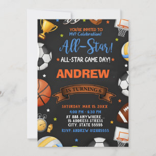 Editable All Star Sports Birthday Invitation