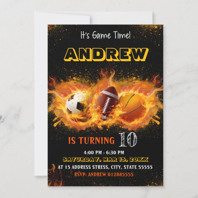 Editable All Star Sports Birthday Invitation (Front)