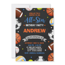 Editable All Star Sports Birthday Invitation