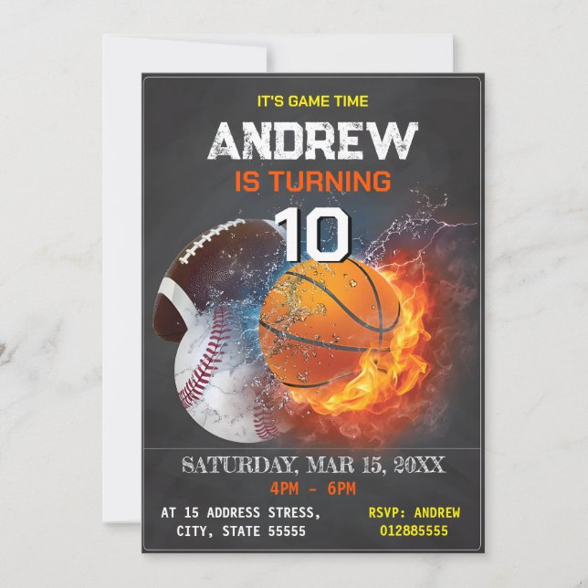 Editable All Star Sports Birthday Invitation (Front)