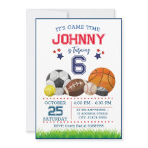 Editable All Star Sports Birthday Party Invitation