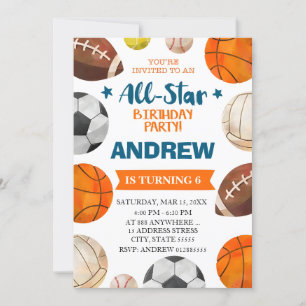 Editable All Star Sports Invitation Anniversaire