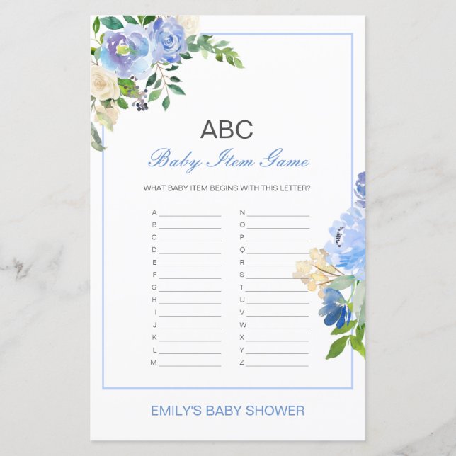 Editable Alphabet Baby Item Baby Shower Game (Front)