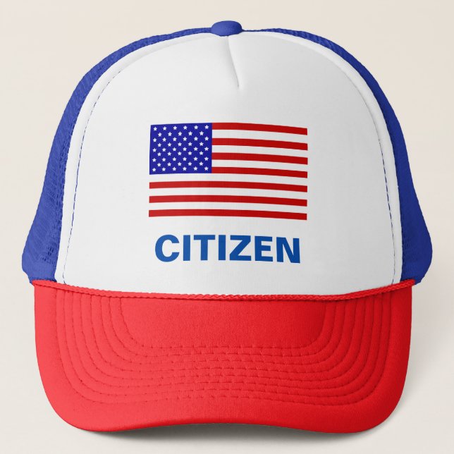 Editable American flag and citizen text Trucker Hat (Front)