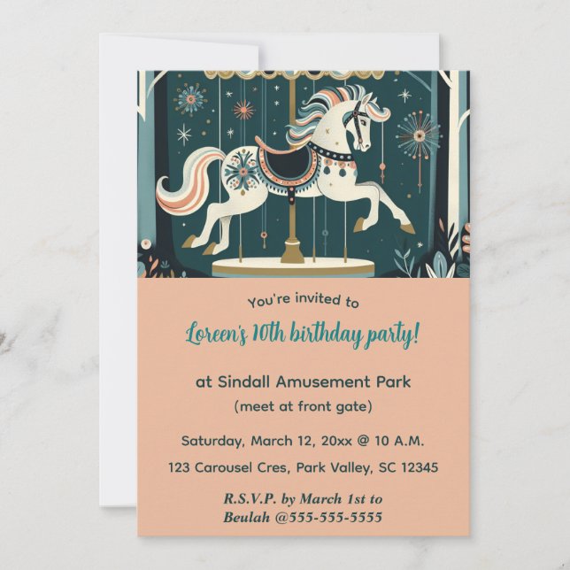 Editable Amusement Park Carousel Party Invitation (Front)