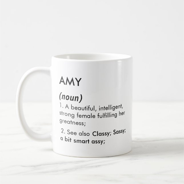 Editable Amy name definition, custom name Coffee Mug (Left)