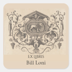 Editable Angels and a Lion Bookplate Square Sticker