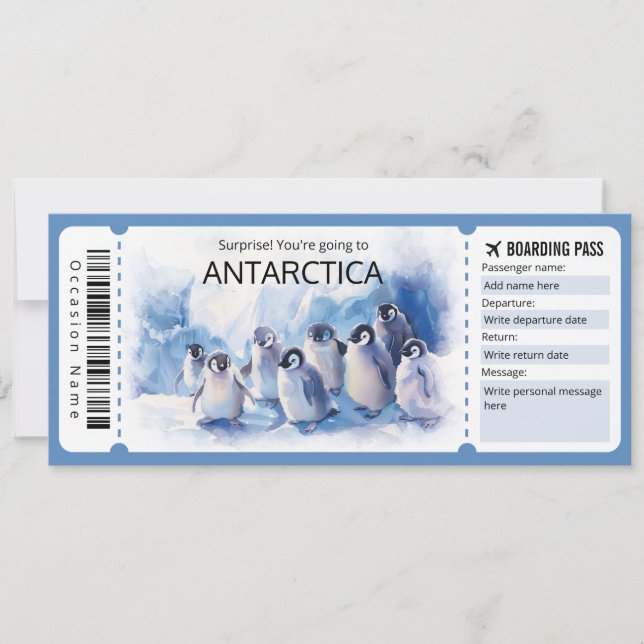 Editable Antarctica Plane ticket Antarctica Trip Invitation (Front)