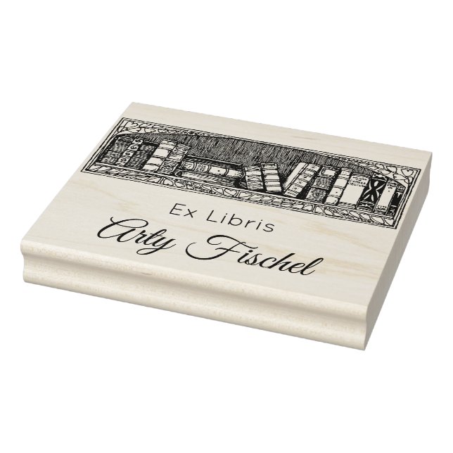 Editable Antique Books on a Shelf Ex Libris Rubber Stamp (Stamp)