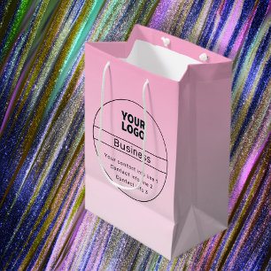 Editable Any Colour Ombre Business Name & Logo Medium Gift Bag