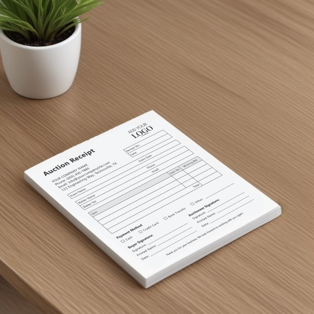 Editable Auction Receipt  |  Minimalist Business Notepad (Creator Uploaded)