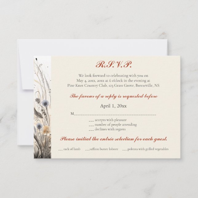 Editable Autumn Breeze Wildflowers RSVP Cards (Front)