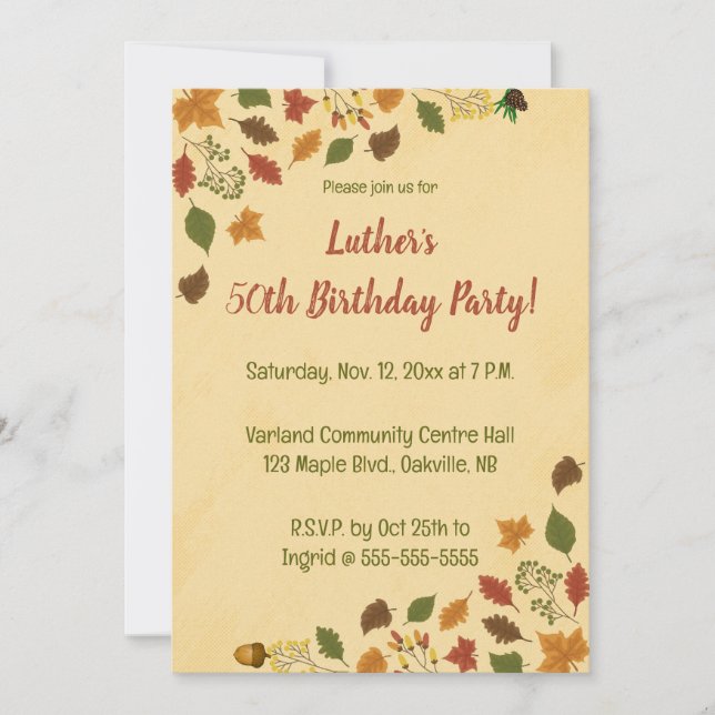 Editable Autumn Fall Birthday Invitation (Front)