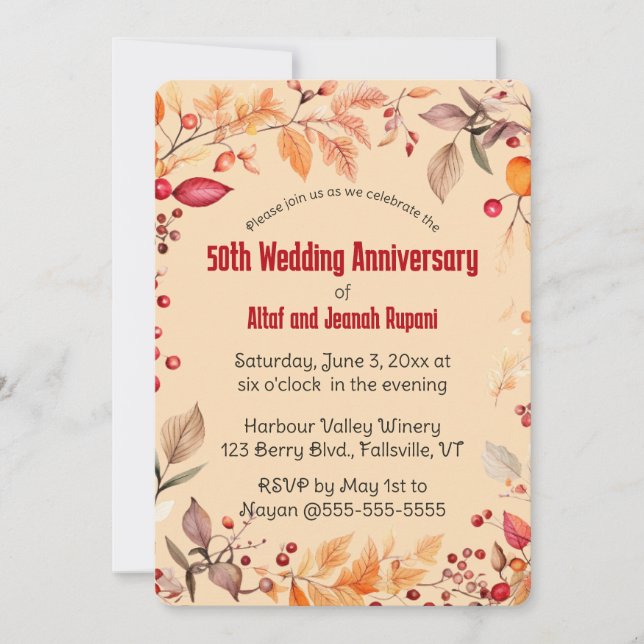 Editable Autumn Leaves and Berries Party  Invitation (Front)