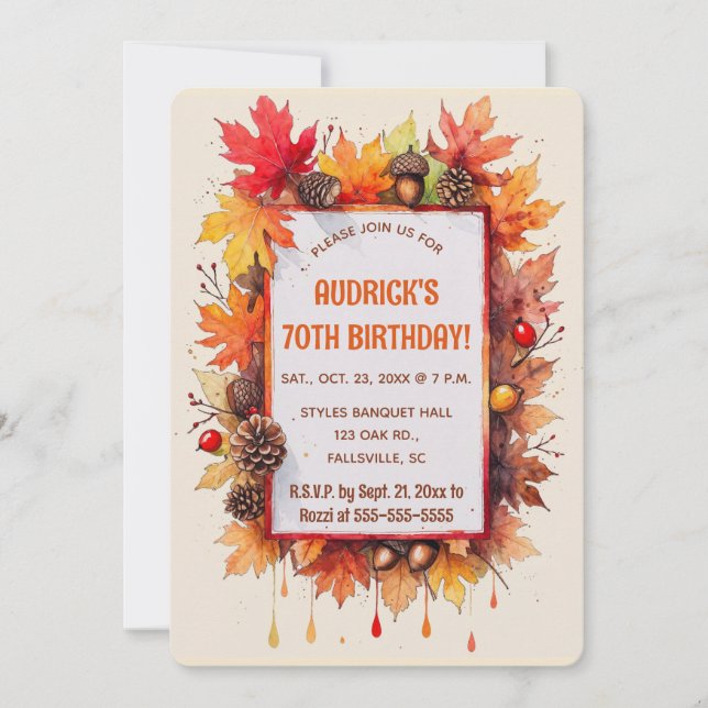 Editable Autumn Maple and Acorns Invitation (Front)