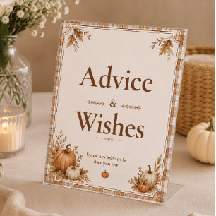 Editable Autumn Pumpkin Bridal Shower Advice Card Pedestal Sign