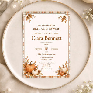 Editable Autumn Pumpkin Plaid Fall Bridal Shower Invitation
