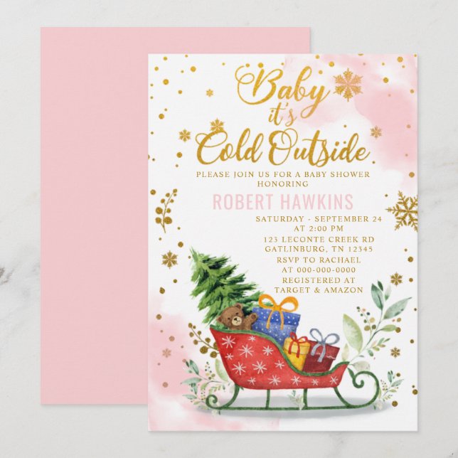 Editable Baby Its Cold Outside Winter Baby Shower Invitation (Front/Back)