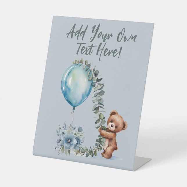 Editable Baby Shower Oh Boy Theme Add Your Words Pedestal Sign (Front)
