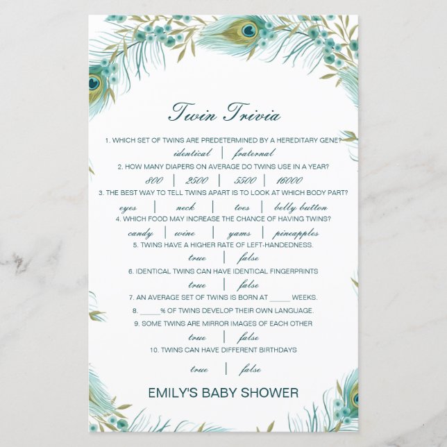Editable Baby Twin Trivia Baby Shower with Answer (Front)