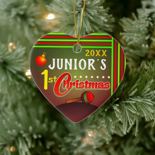 (Editable) Baby's First 1st Christmas Ceramic Ornament (Tree)