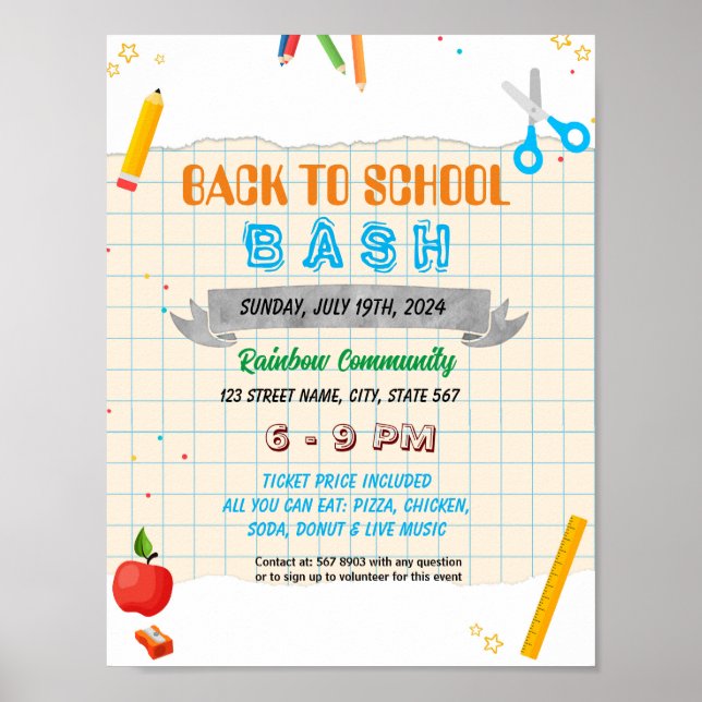 Editable back to school event template poster (Front)