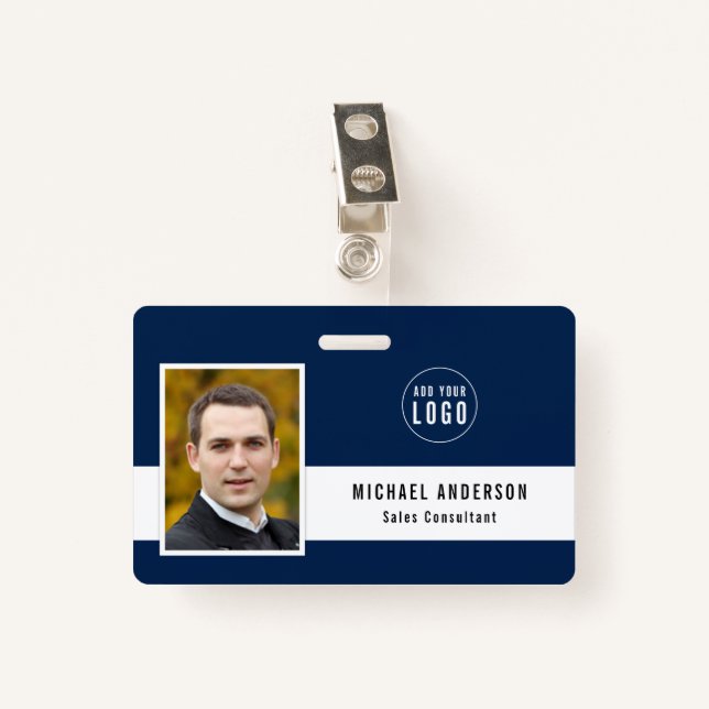 Editable Background Colour Add Your Logo Photo Nam Badge (Front with Clip)