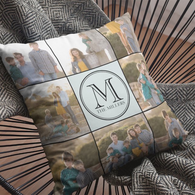 Editable Background Colour Custom Monogram Photo Throw Pillow (Creator Uploaded)