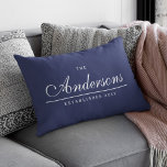 Editable Background Colour Established Family Name Lumbar Pillow<br><div class="desc">This versatile Family Name pillow with editable front and back background colour features your family name in an elegant cursive font and below a thin line, state when your family was established. Change the colour of this pillow and make it suit your home decor colour scheme. Personalize it by replacing...</div>