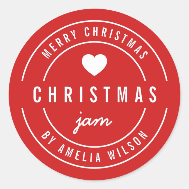 EDITABLE Background Colour Merry Christmas Jam  Classic Round Sticker (Front)