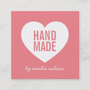 Editable Background Colour Modern Handmade Heart Square Business Card
