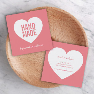 Editable Background Colour Modern Handmade Heart Square Business Card