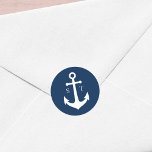 Editable Background Colour Monogram Anchor Wedding Classic Round Sticker<br><div class="desc">This nautical monogram wedding sticker features an anchor in white against an editable background colour; to change it from blue to the colour of your choice, click the customize button. Check out matching wedding items here https://www.zazzle.com/collections/editable_color_nautical_anchor_wedding-119983845388789301?rf=238364477188679314&tc=rc . Personalize it by replacing the placeholder text. For more options such as to...</div>