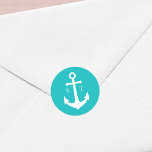 Editable Background Colour Monogram Anchor Wedding Classic Round Sticker<br><div class="desc">This nautical monogram wedding sticker features an anchor in white against an editable background colour; to change it from turquoise to the colour of your choice, click the customize button. Check out other matching wedding items https://www.zazzle.com/collections/editable_color_nautical_anchor_wedding_3-119105450401013879?rf=238364477188679314&tc=rc . Personalize it by replacing the placeholder text. For more options such as to...</div>