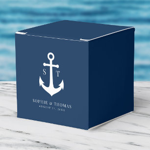 Editable Background Colour Monogram Anchor Wedding Favor Box
