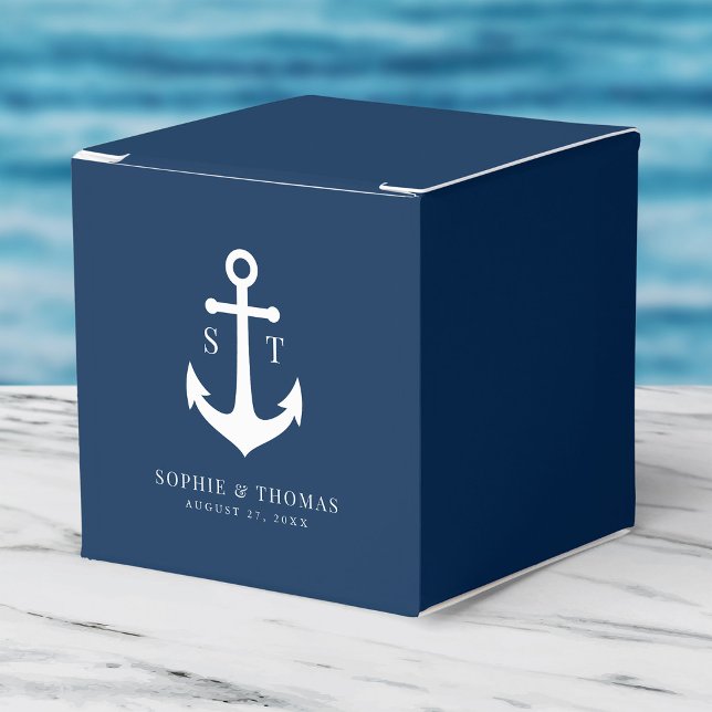 Editable Background Colour Monogram Anchor Wedding Favor Box (Creator Uploaded)